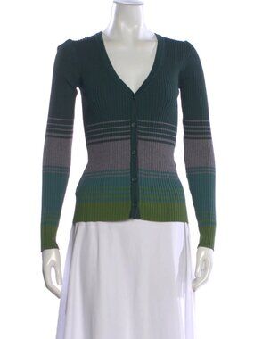 Staud Striped V-Neck Button Down Knit Sweater NWT